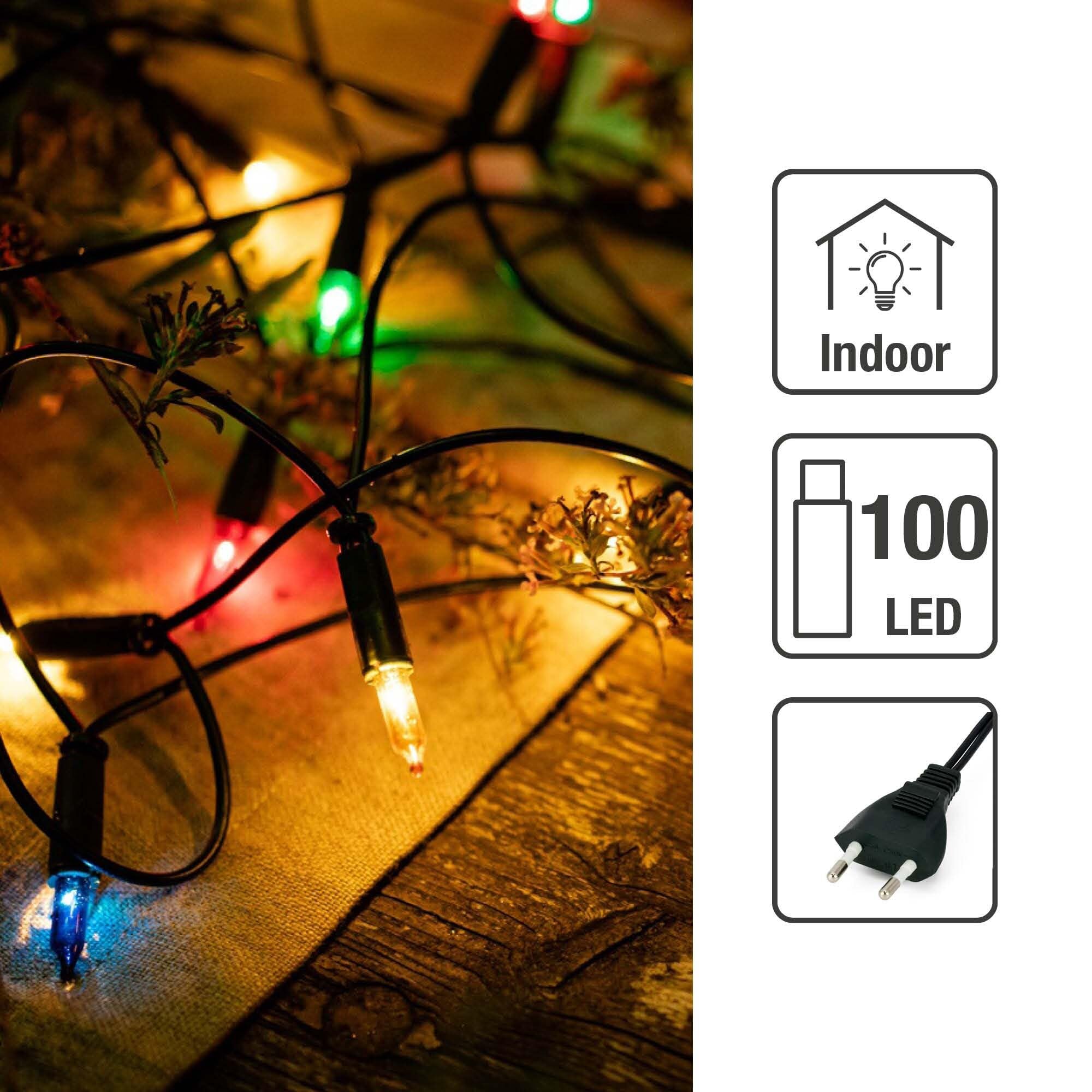 Hellum Guirlande lumineuse LED multicolore, 100 LED avec 14,85 m d'éclairage, guirlande lumineuse à alimentation électrique pour l'intérieur avec prise, pour sapin de Noël, moins de 59 lumens 150278