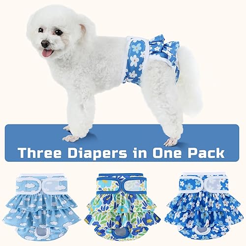 Miniatura 81 de Pañales reutilizables para perras, paquete de 3 pañales lavables altamente absorbentes, pañales flexibles para perritos, a prueba de fugas, pañales