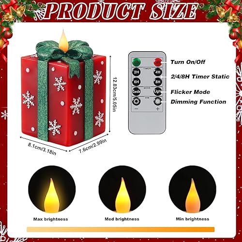 Miniatura 2 de Velas de cajas de regalo iluminadas de Navidad, cinta con purpurina pintada a mano, copos de nieve, cera real, sin llama, funciona con pilas, con