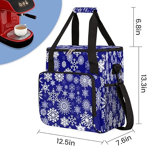 Miniatura 2 de Bolsa de café de copo de nieve azul y blanco, bolsa de almacenamiento de viaje de Navidad, compatible con Keurig K-Mini o K-Mini Plus, portátil, de