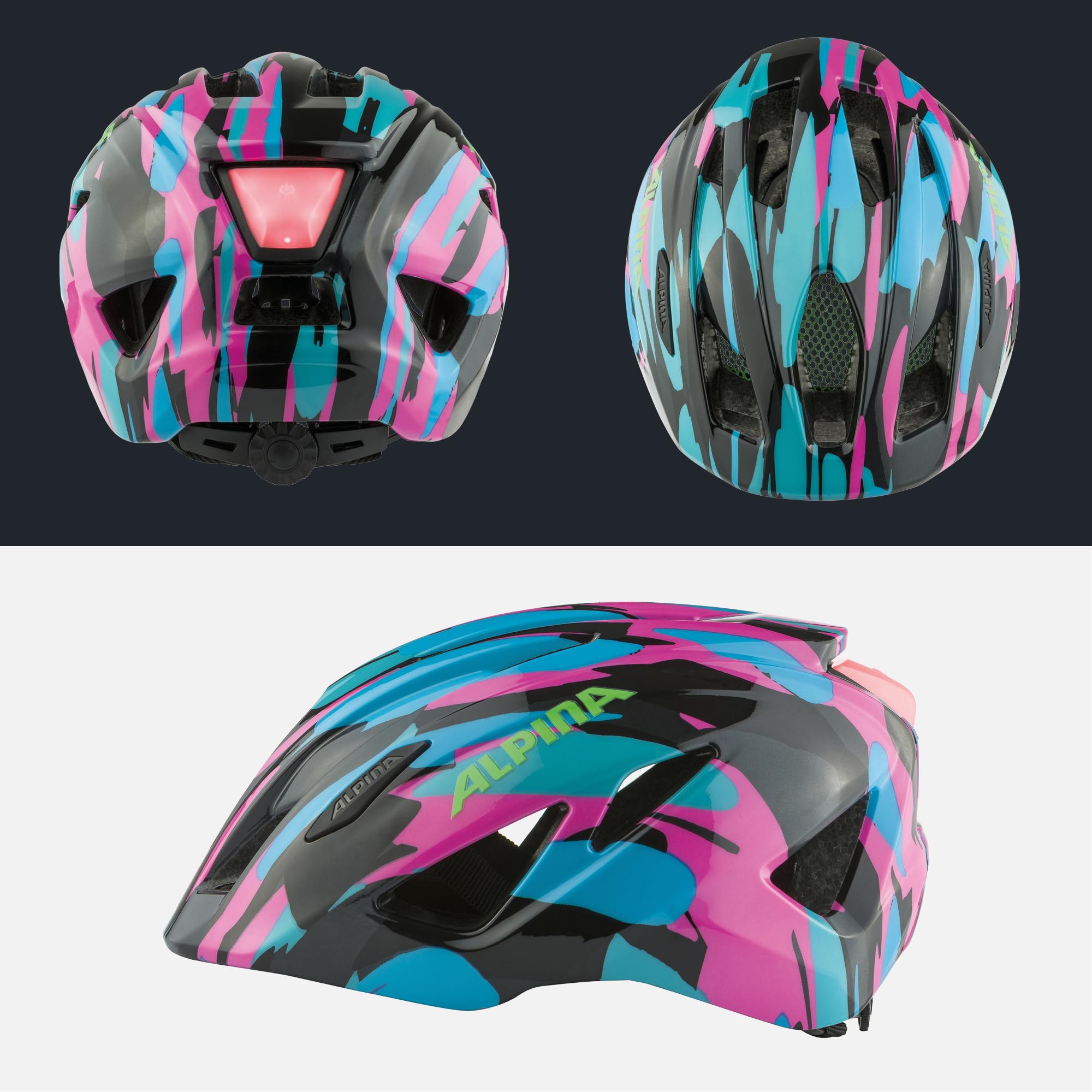 ALPINA Unisex - Dzieci, PICO FLASH Kask rowerowy, neon-blue pink gloss, 50-55 cm