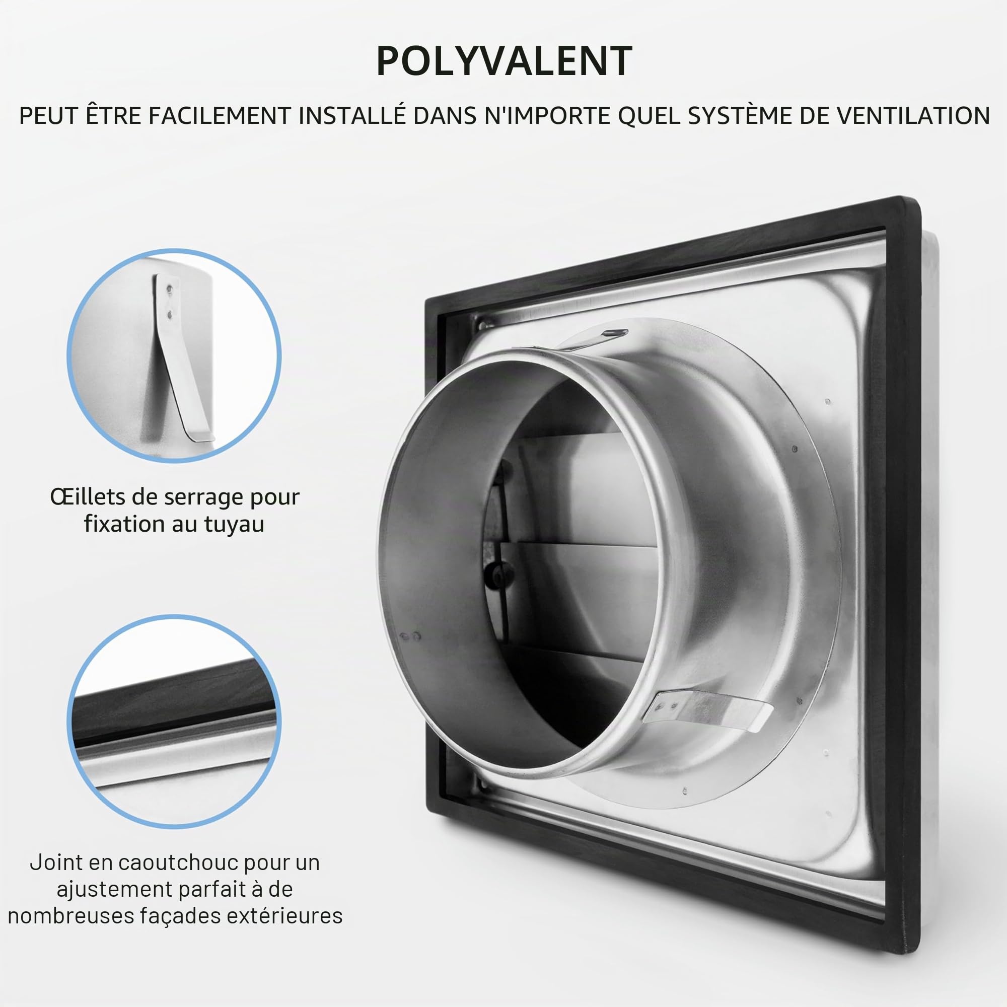 VKE Grille Ventilation 150 mm Grille Inox Anti-retour à Lamelles Mobiles Fermeture Automatique Grille de Hotte Résistant aux Intempéries/Mesure carrée 184x184mm / Aeration Inox