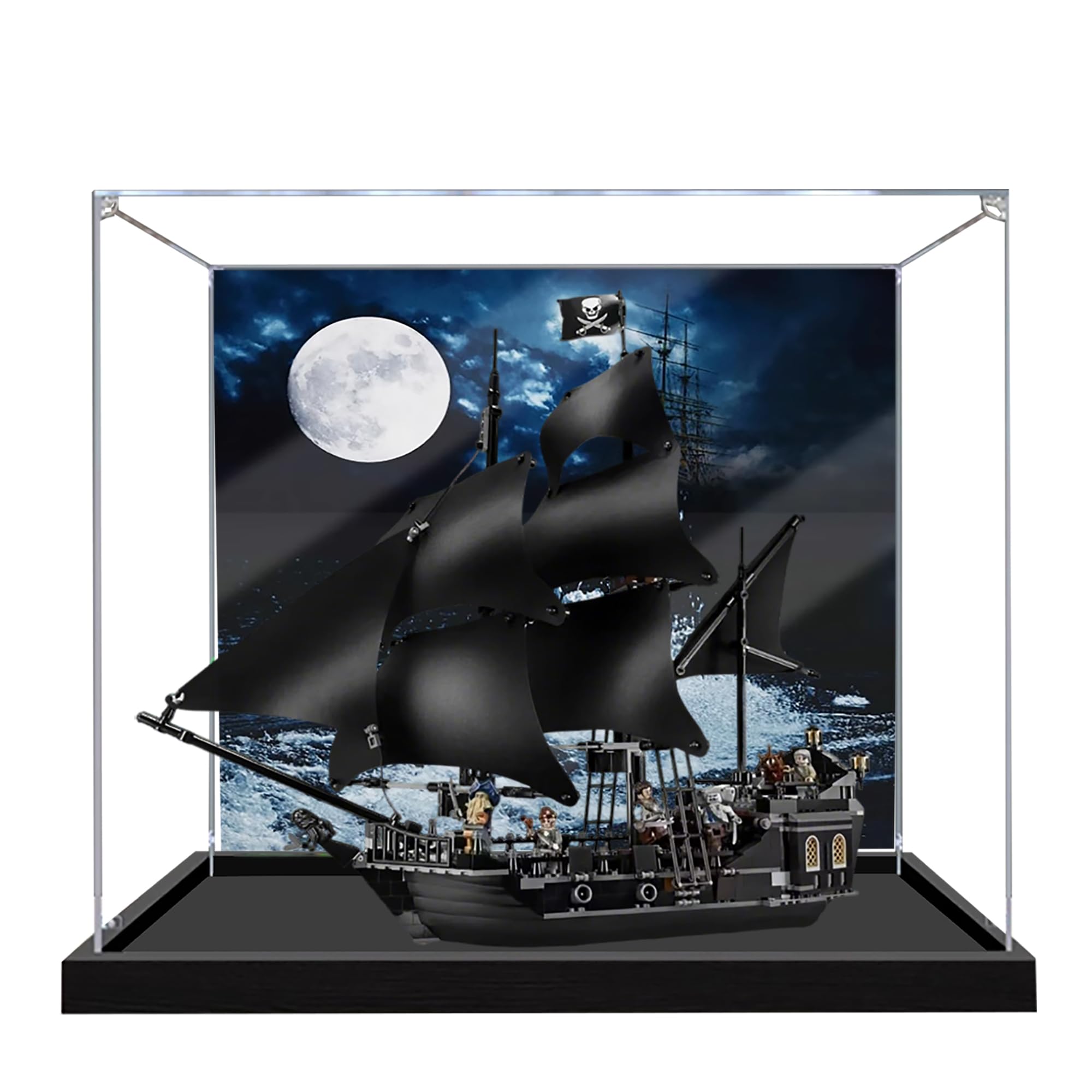 Acrylic Display Case for Lego 4184 Black Pearl Model, 3mm Dustproof Display Box, Display Case Compatible with Lego 4184（Model Not Included (Background Build B)