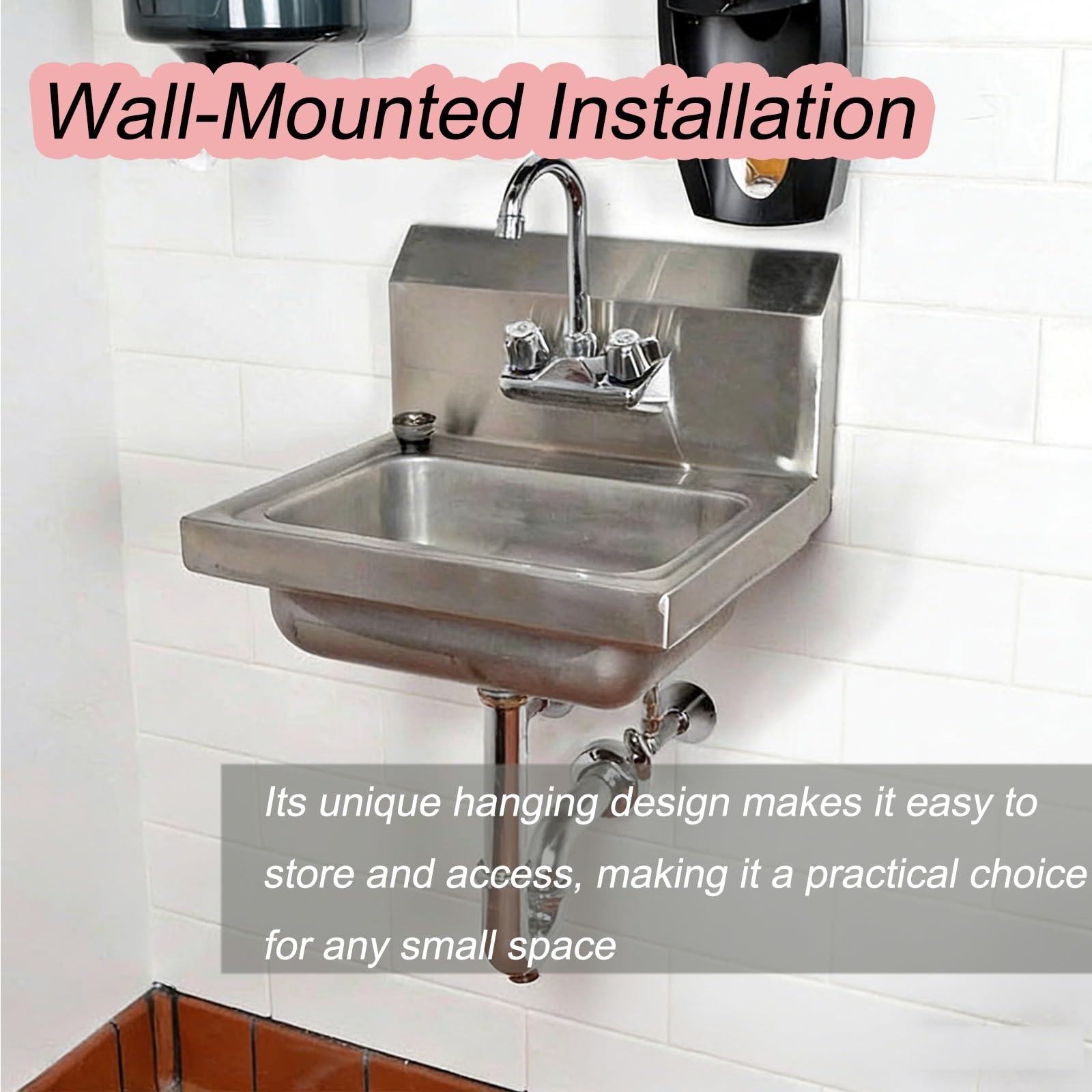 Fregadero Portatil Camping, Fregadero Pequeño de Pared con Grifo de Agua Fría y Caliente, Lavabo Caravana de Acero Inoxidable con Desagüe para Autocaravanas, Barcos