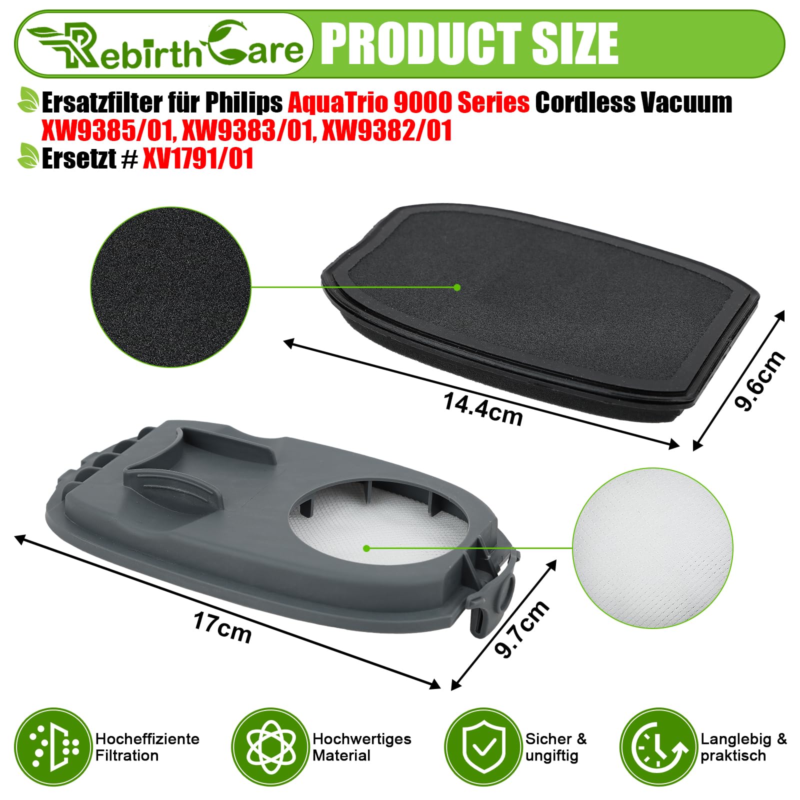 Filtri Di Ricambio Per Aspirapolvere Philips Aquatrio Serie 9000 - 2 HEPA H13 + 2 Schiuma - Compatibili Con XV1791/01