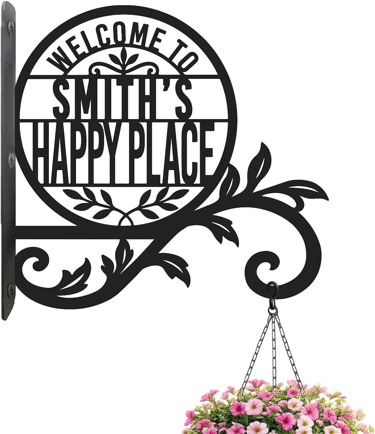 Personalized Plant Hanger, Custom Metal Happy Place Sign, Family Name Sign