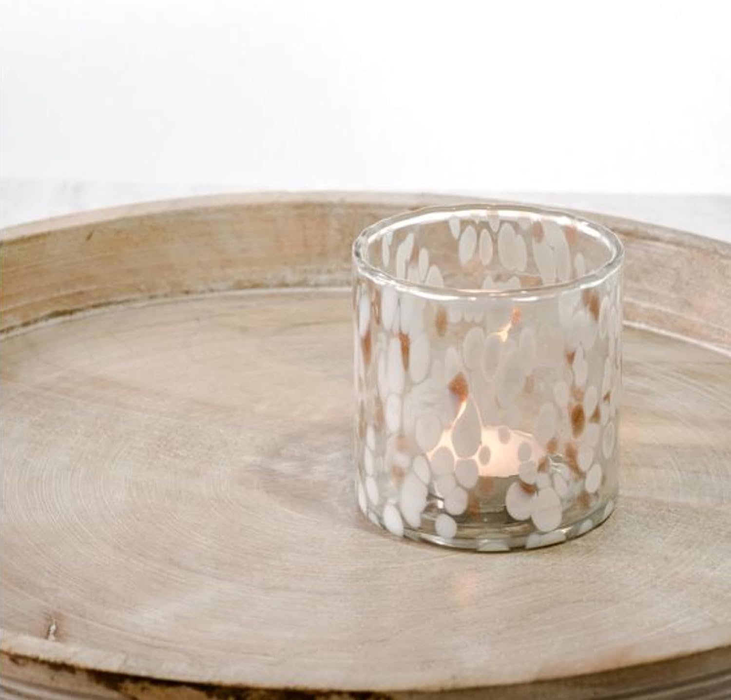 PD Home & Garden Tealight Jar for Votives Candles Small Floral Arrangements 3 Inch Modern Accent for Home or Wedding Container Candle Holder Warm Brown Soft White Speckled Design