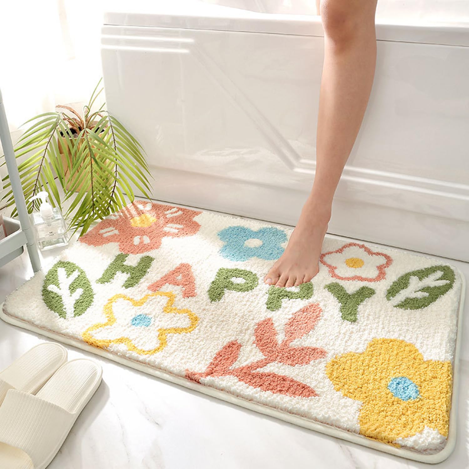 Trlyane Non-slip Bathroom Rugs, 50x80cm Flower Bath Mat, Super Absorbent, Machine Washable, Soft Shower Mat - Image 3