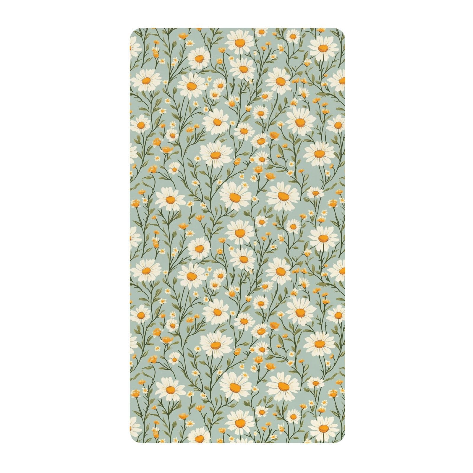 Drap de berceau en mousseline de coton bleu et vert avec motif champ de marguerites