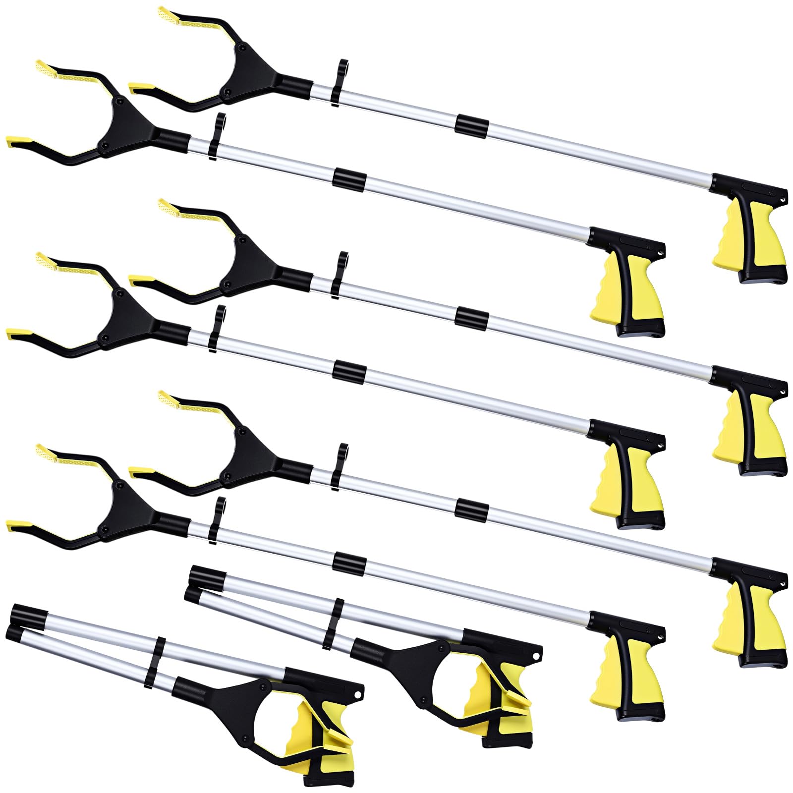 Ctosree 8 Pack 32" Trash Grabber Reacher Tool for Elderly, Foldable Litter Picker Upper, Lightweight Trash Pick up Stick, Long Handy Mobility Aids for Home Garden Arm Extension(Yellow)