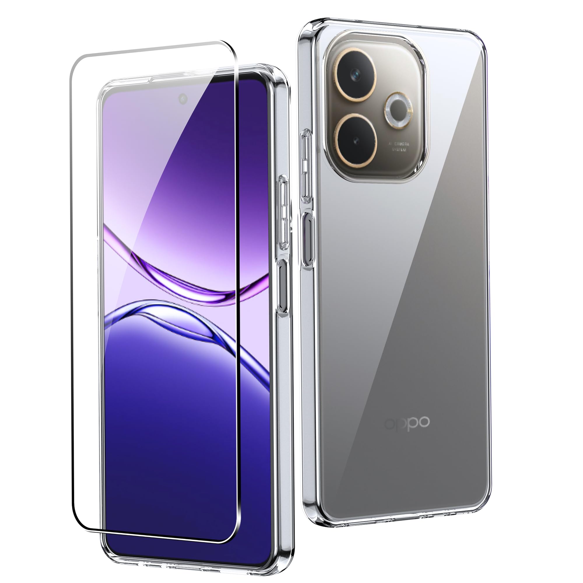 CAUHENYEE Trasparente Cover per OPPO A5 Pro 5GCustodia, con 1 Pezzi Schermo in Vetro Temperato, Cover Sottile e Morbida in TPU Trasparente