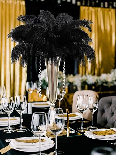 Miniatura 6 de Plumas grandes negras para jarrón y centros de mesa 80 piezas de plumas de avestruz de 20-24 pulgadas a granel, plumas grandes boho para centros de
