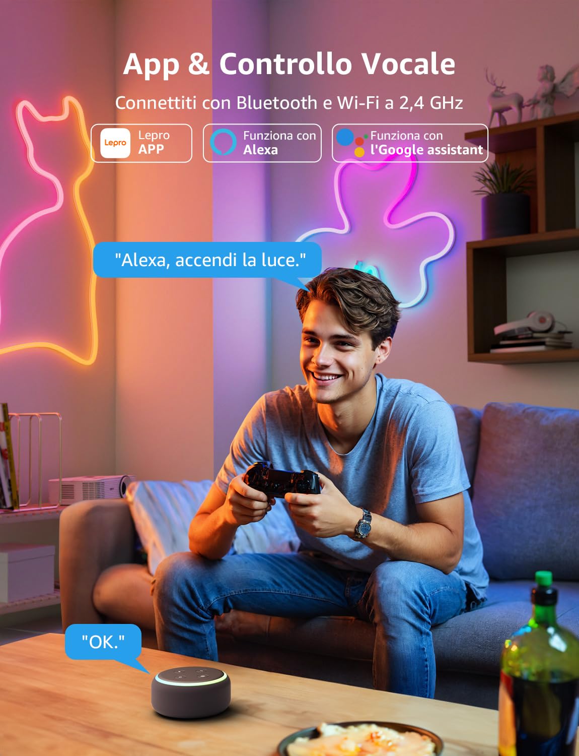 Lepro N1 AI Neon Luci Natale Esterno 6M,Sync Musicale,Compatibile Alexa/Google Home,DIY Segmentato,Striscia LED Smart Neon,Progettista Illuminazione AI Personalizzato,Decorazioni Natalizie,Murale