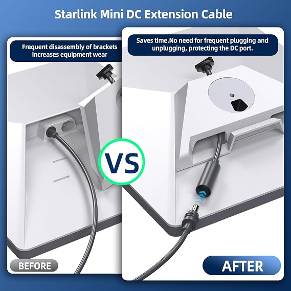 for Starlink Mini Extension Cable 23.5CM, Waterproof DC Male to DC Female Extender Cord, Power Converter Adapter, Compatible with Starlink Mini Pipe Adapter & Original Power Cable