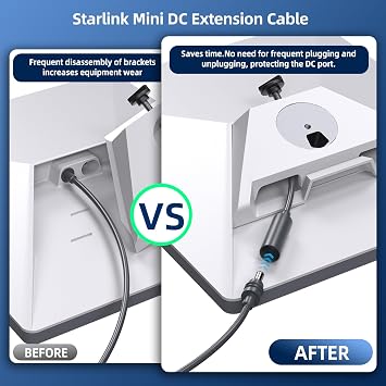 for Starlink Mini Extension Cable 23.5CM, Waterproof DC Male to DC Female Extender Cord, Power Converter Adapter, Compatible with Starlink Mini Pipe Adapter & Original Power Cable