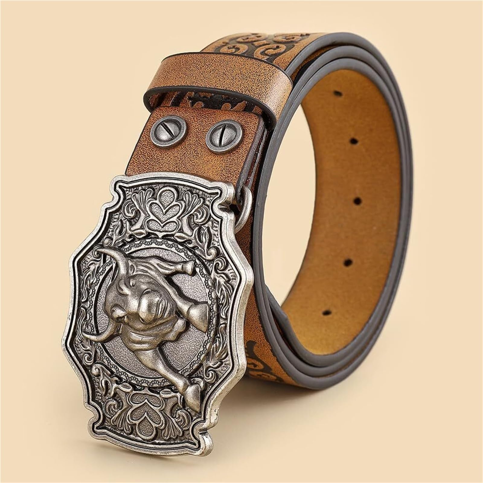 Cintura In Rilievo Con Fibbia Grande Incisa Raffigurante Un Cowboy Western, Il Toro Del Texas, Adatta For Uomini E Ragazzi