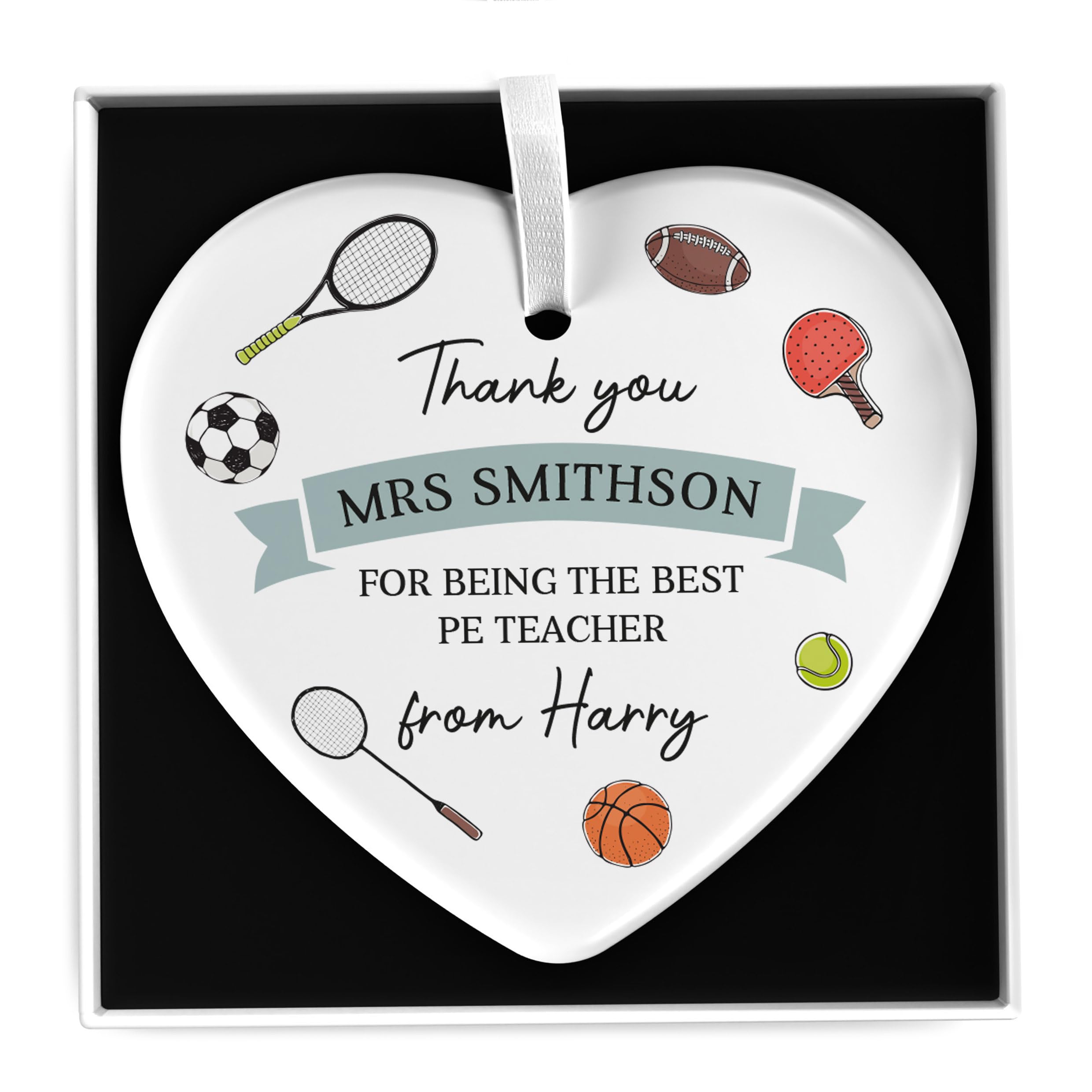 Beecreative Personalised PE Teacher Gift - PE Teacher Gifts For Women, Men - PE Teacher Thank You - Ceramic Heart With Gift Box