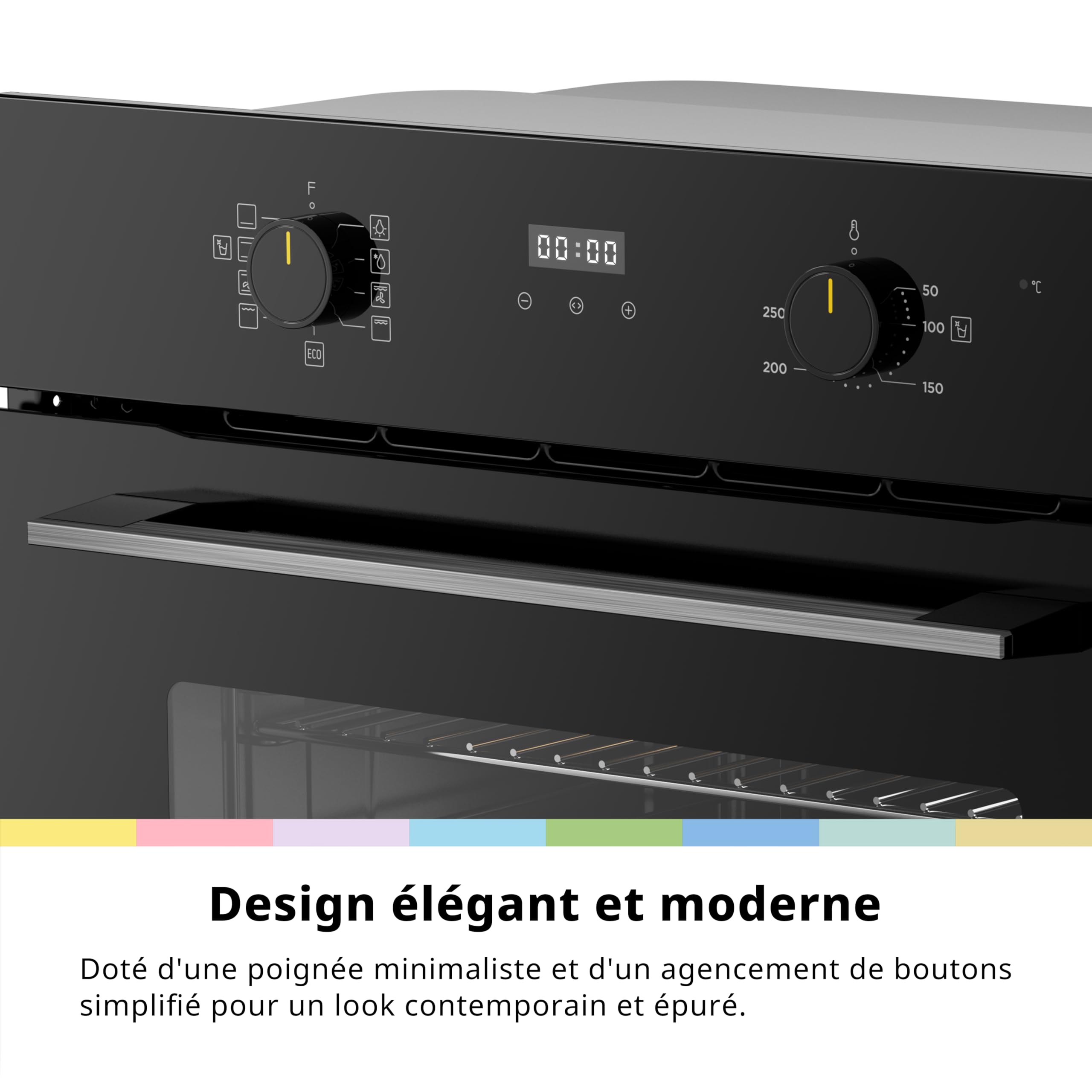 Comfee Electric Built-in Oven, 60 cm, 70 L, 3 kW, Rotating Heat, Grill, Pizza Function, AquaClean Steam Cleaning, LED Display with Timer, ECO Mode, Black [Energy Class A]