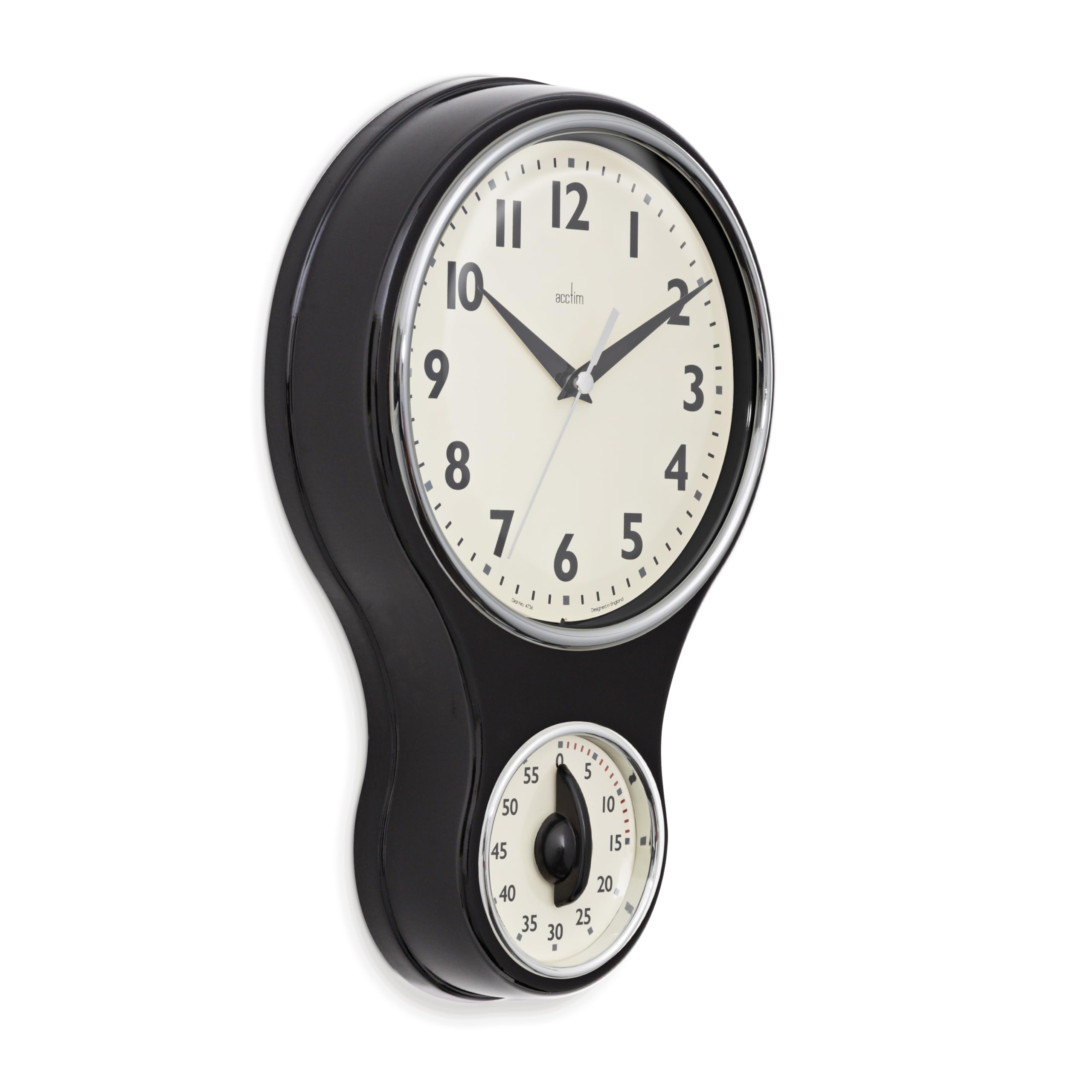 Acctim Kitchen Time Wall Clock Timer Quartz Retro Style Domed Glass Lens Black 20cm - Image 3