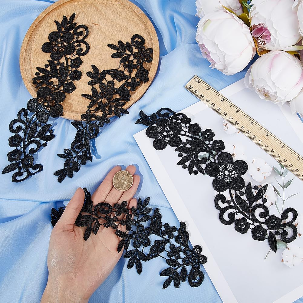 GORGECRAFT 8Pcs 2 Styles Black Flowers Embroidery Appliques Lace Fabric Floral Sew on Patches Polyester Collar Neckline Trim Applique for Sewing Wedding Dress Clothing Hat Bag Jeans Pillow DIY Decor