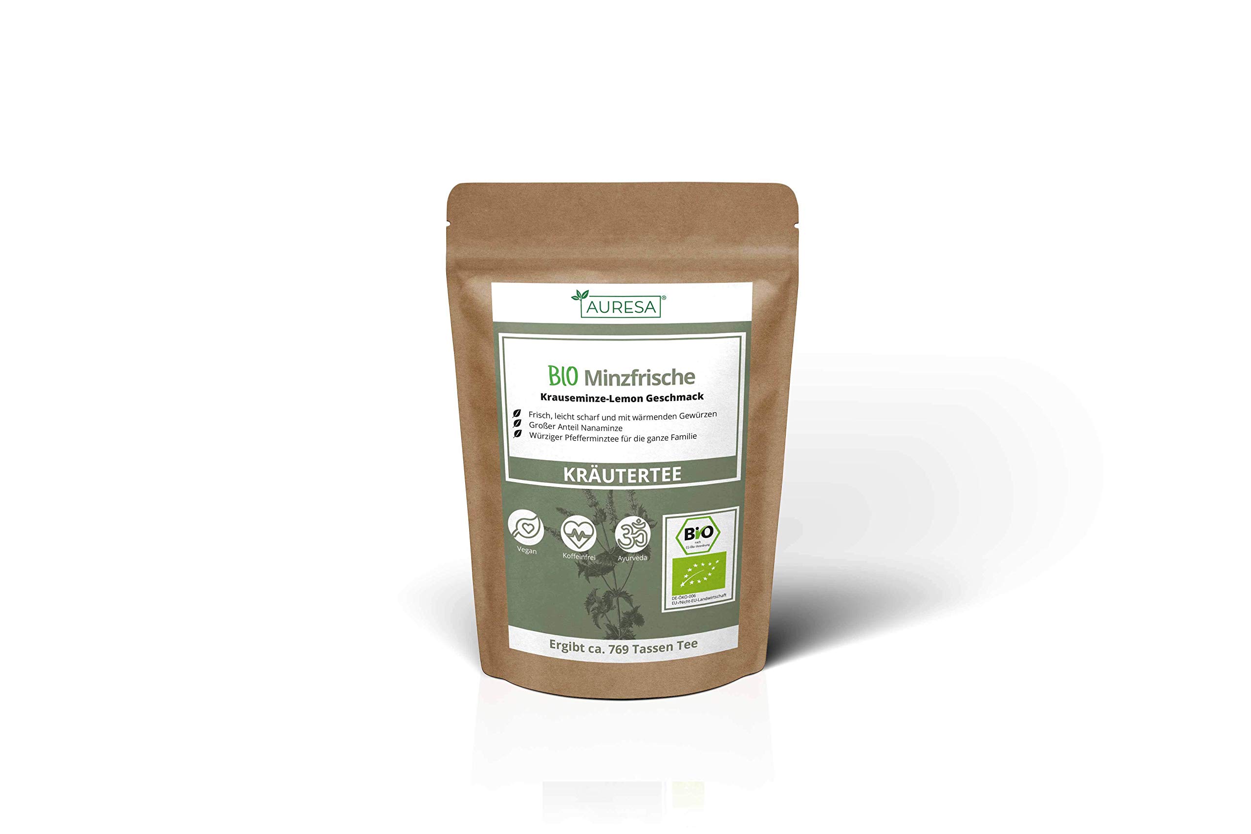AURESA Bio Kräutertee Minzfrische | Krauseminze mit Lemon Geschmack | Loser Tee aus kontrolliert biologischen Anbau
