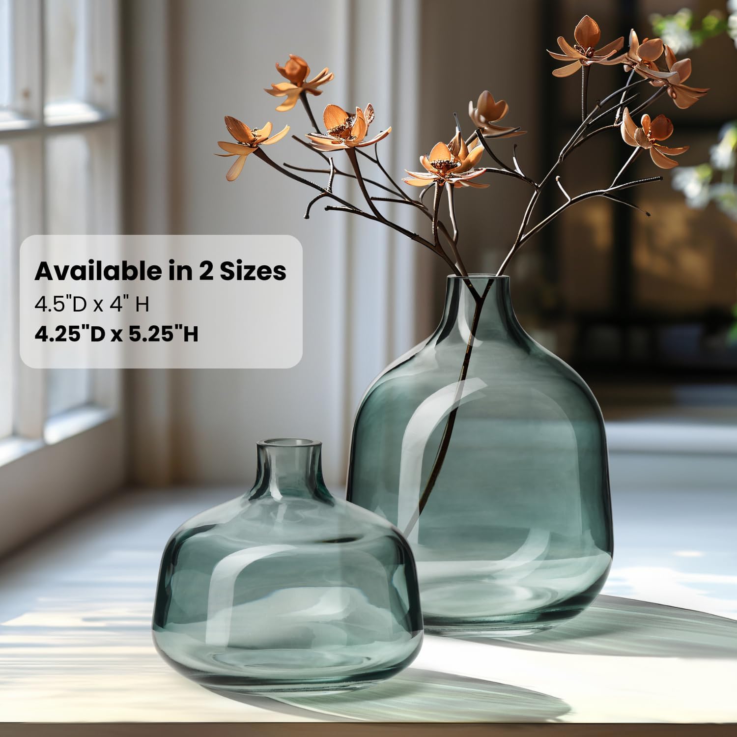 Torre & Tagus Belle Mouth Blown Art Glass Vase for Flowers - 5" Tall Light Blue Unique Flower Vase, Clear Handmade Bottle Vase for Home Decor, Bud Vase as Decorative Shelf Decor or Wedding Gift - Image 5