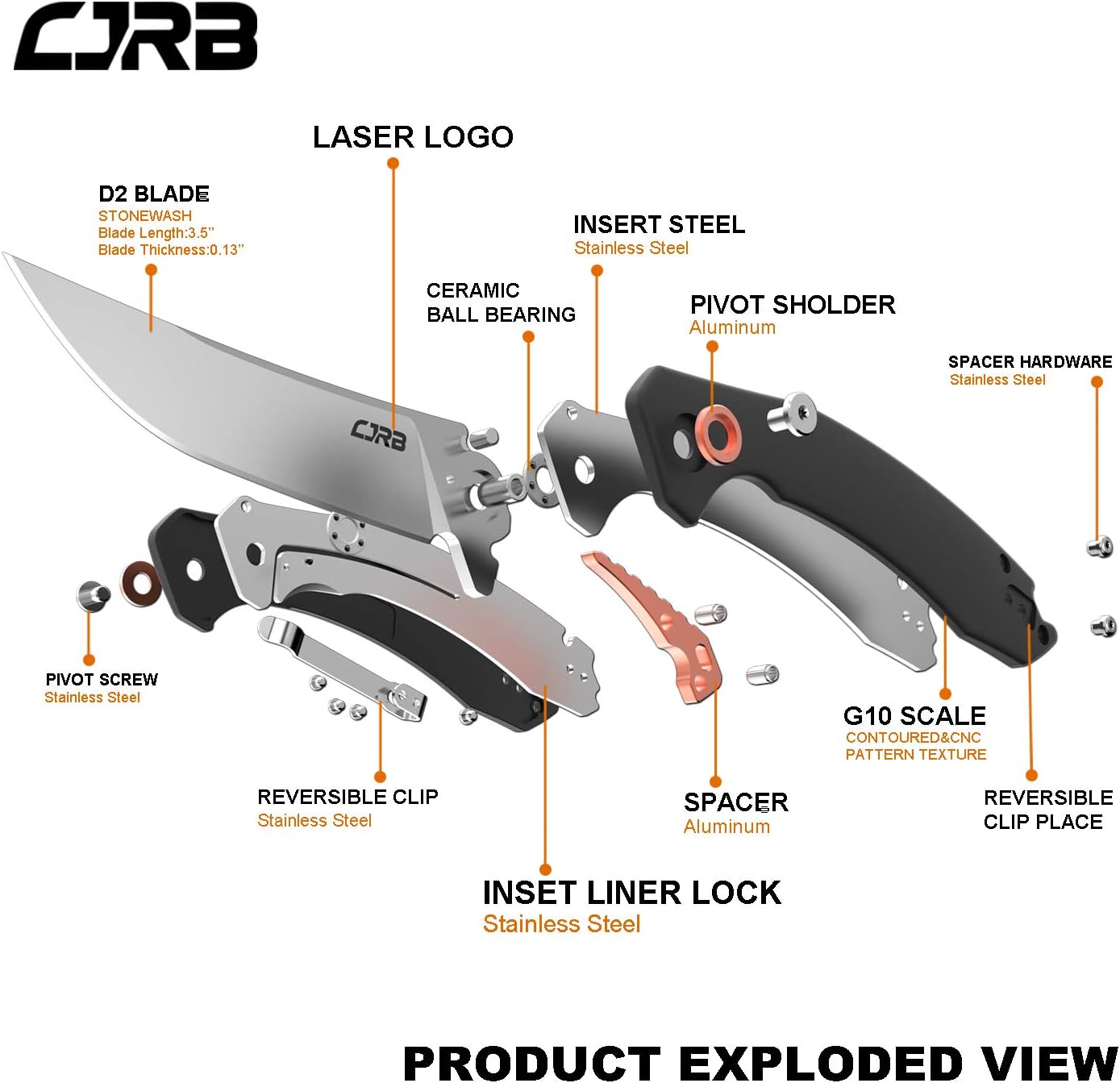 CJRB Folding Knife Gobi(J1906) Stonewash D2 Steel Balde G10 Tactical Handle Pocket Folding Knife EDC