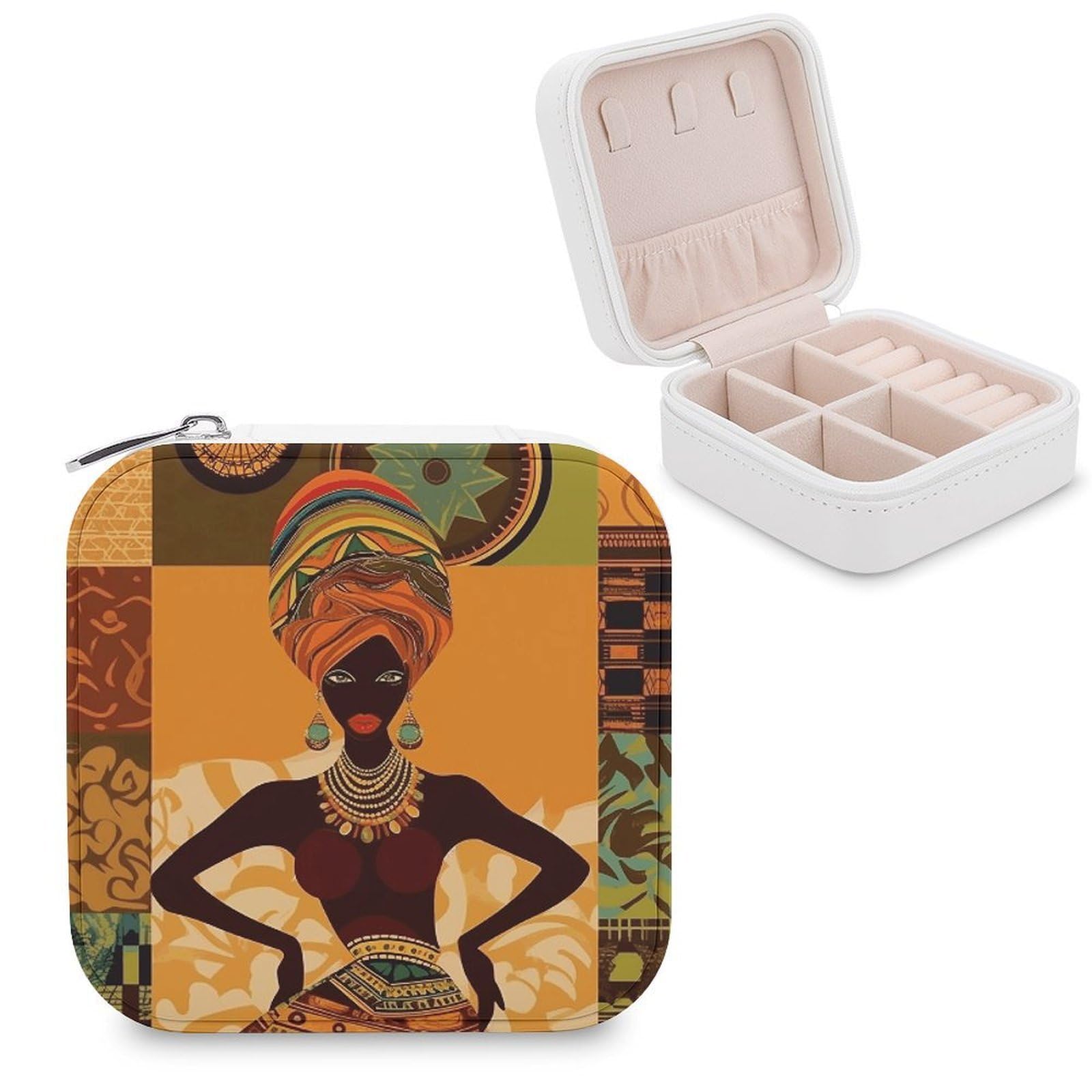JTREHY Travel African Woman Jewelry Case Portable Display Storage Box PU Leather Mini Jewelry Travel Case Personalized Travel Jewelry Organizer Small Jewelry Box for Women