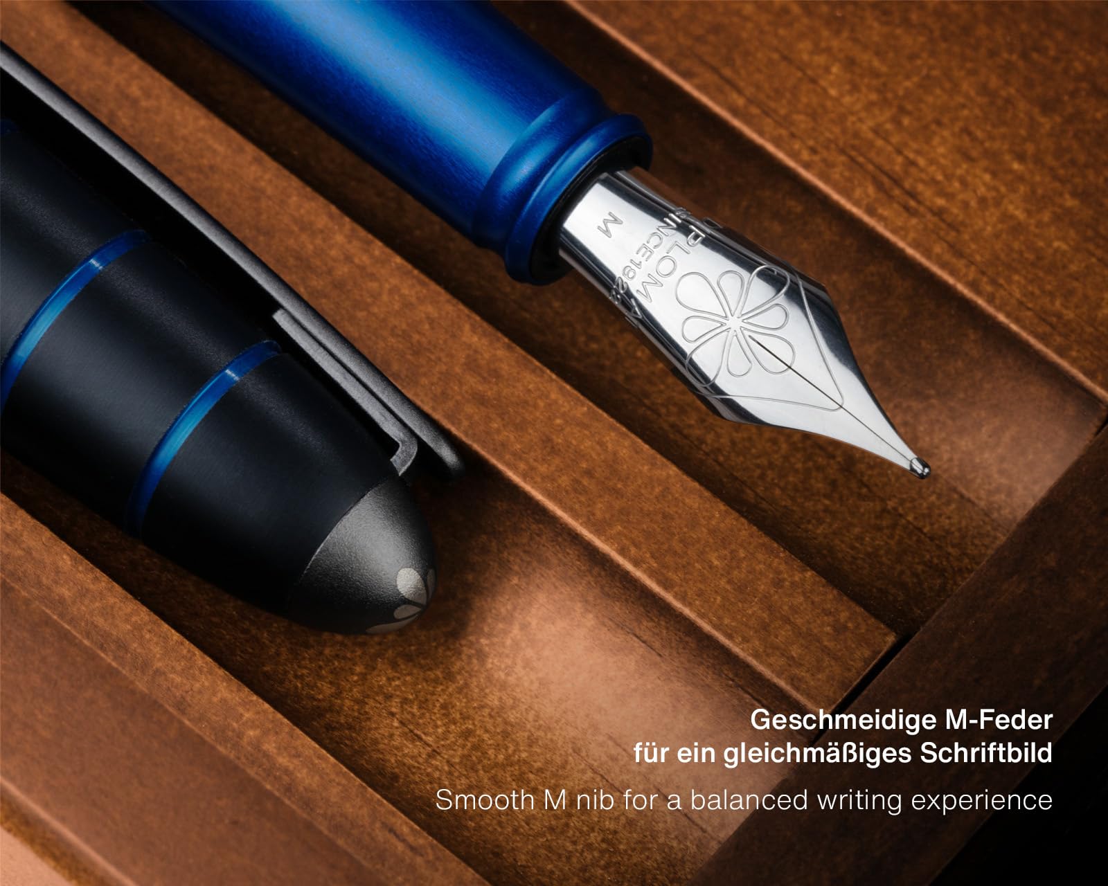 Diplomat Elox Ring Blau Füllhalter Set mit Edelstahlfeder M, Füllhaltertinte in Königsblau und Stift-Etui aus Echtleder, Füllfederhalter, Füller
