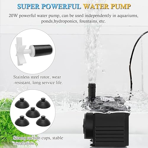 Miniatura 4 de FEDOUR Filtro sumergible para acuario de 10 W, 15 W, 20 W, filtro interno silencioso para tanque de peces con barra rociadora, potente filtro de