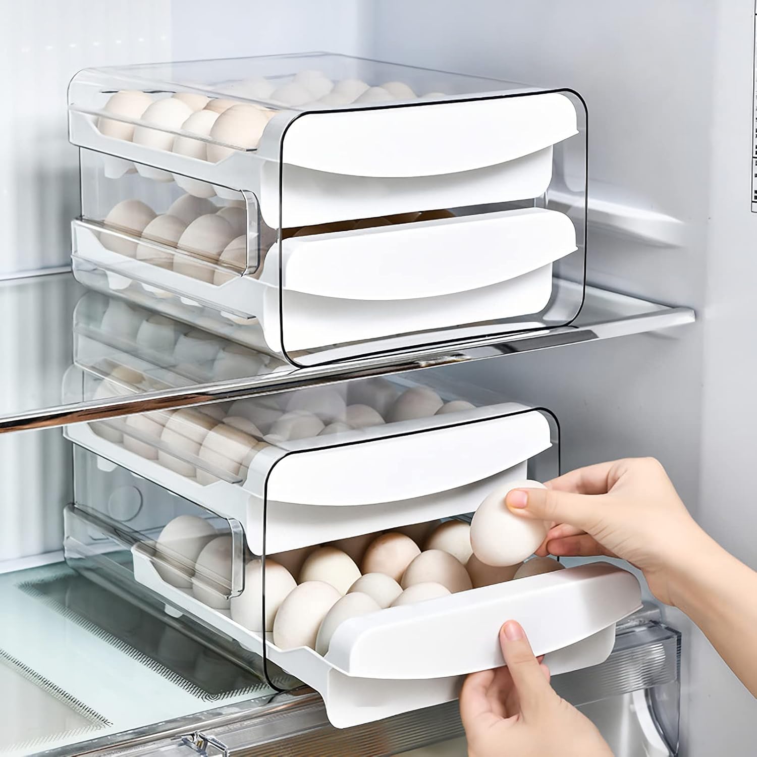 Upgrade 40 Grid Egg Storage Double-Layer Drawer Type Egg Box for Fridge Transparent Egg Container Shelf Saving Kitchen Egg Storage Box,Durable Sturdy Compact and Space-Saving Egg Storage Box