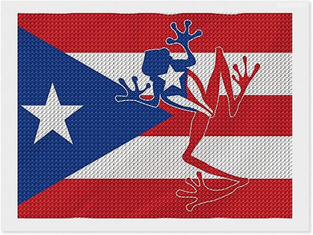 DVWIVGY Diamond Painting Kits Puerto Rican Flag with Frog Diamond Art for Adults Kids Diamond Painting Kits Accessories Full Drill Kit Crystal Pictures Home Wall Decor Gifts 12X16 inch