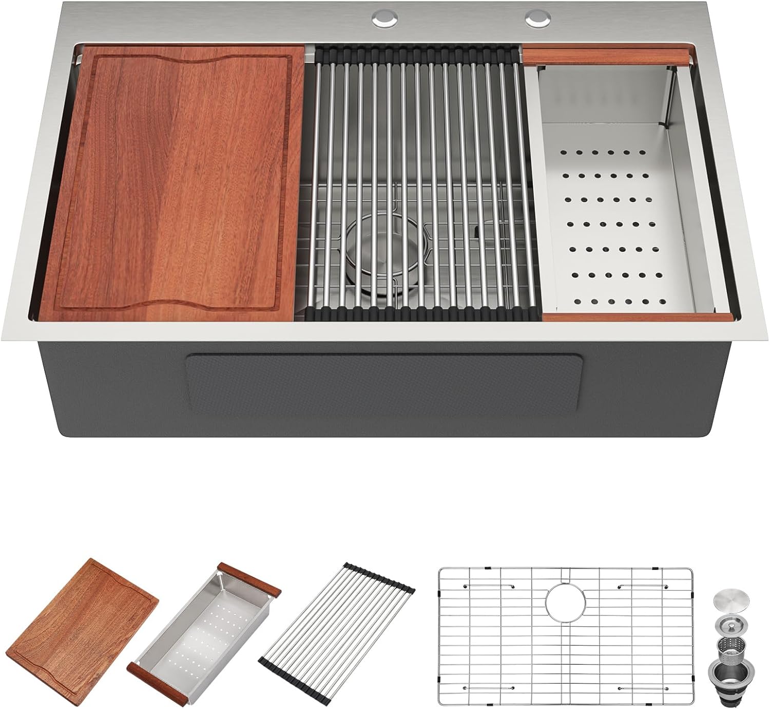 36x22 Inch Drop In Kitchen Sink Workstation 16 Gauge 304 Stainless Steel Handmade Welding Topmount Sink with Large Single Bowl, R10 Rounded Corner 36"x22"x10", #YST0004