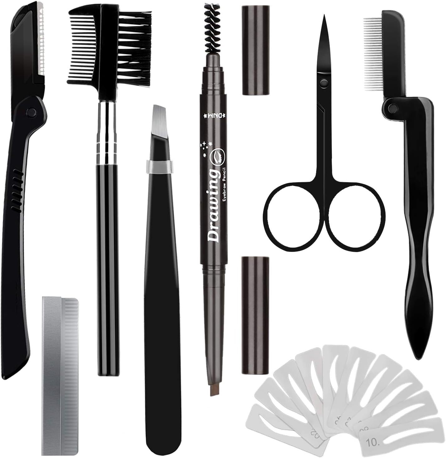 Eyebrow Razor Eyebrow Kit 17PCS with Eyebrow Pencil, Scissor, Eyebrow Brush, Eyebrow Stencil, Tweezers and Eyelash Comb for Women and Men, Maiden and Teenage Girls Grooming Kit
