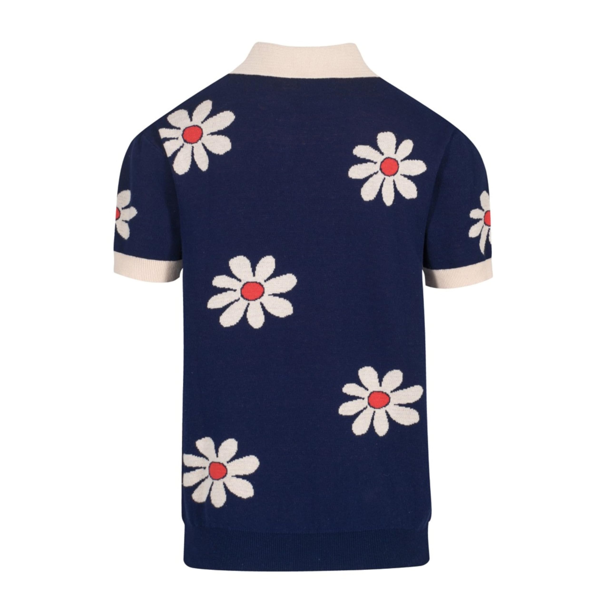 OXKnit Herren Poloshirt Kurzarm Dunkelblau Gestrickte Polohemd Blume Muster Casual Summer Golf Shirts