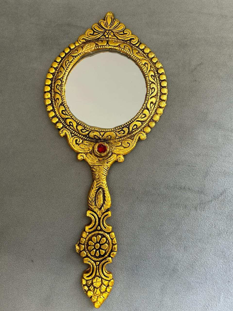 Aarna Creations Metal Hand Mirror | Artistic Hand Crafted Purse Mirror | Mirror | Beautiful Golden Purse Mirror | Decor Mirror-image-47