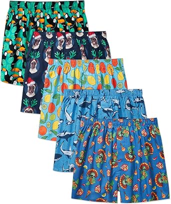 IDORIC Mens Boxer Shorts 100% Cotton Mens Classic Fit Woven Boxers Underwear 5 Pack