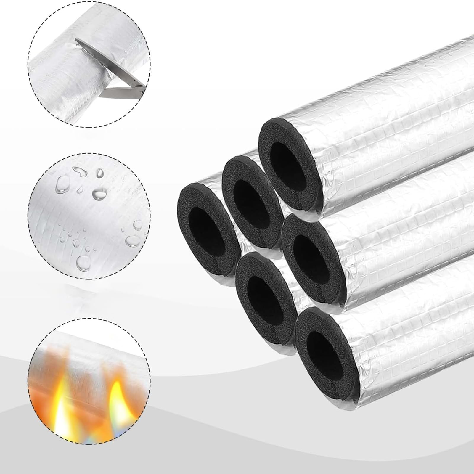 Aislamiento de Tuberías para Exterior Aislante Tubo Aire Acondicionado Coquilla Aislamiento de Aluminio Autoadhesivo Fundas de Aislamiento Térmico para Tuberías (ID)219mm x (T)30mm x (L)0.95m