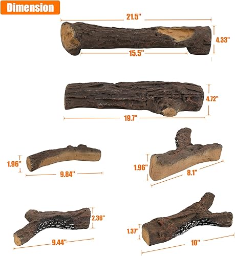 Miniatura 2 de Skyflame Set de 6 Troncos Grandes para Chimenea a Gas, Troncos de Madera Realistas Resistente al Calor para Chimenea de Gas, Fuego Central o Fogata