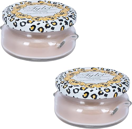 Tyler Paquete de 2 velas perfumadas en tarro de aromaterapia de vidrio beige cremoso de 3.4 onzas, alto mantenimiento