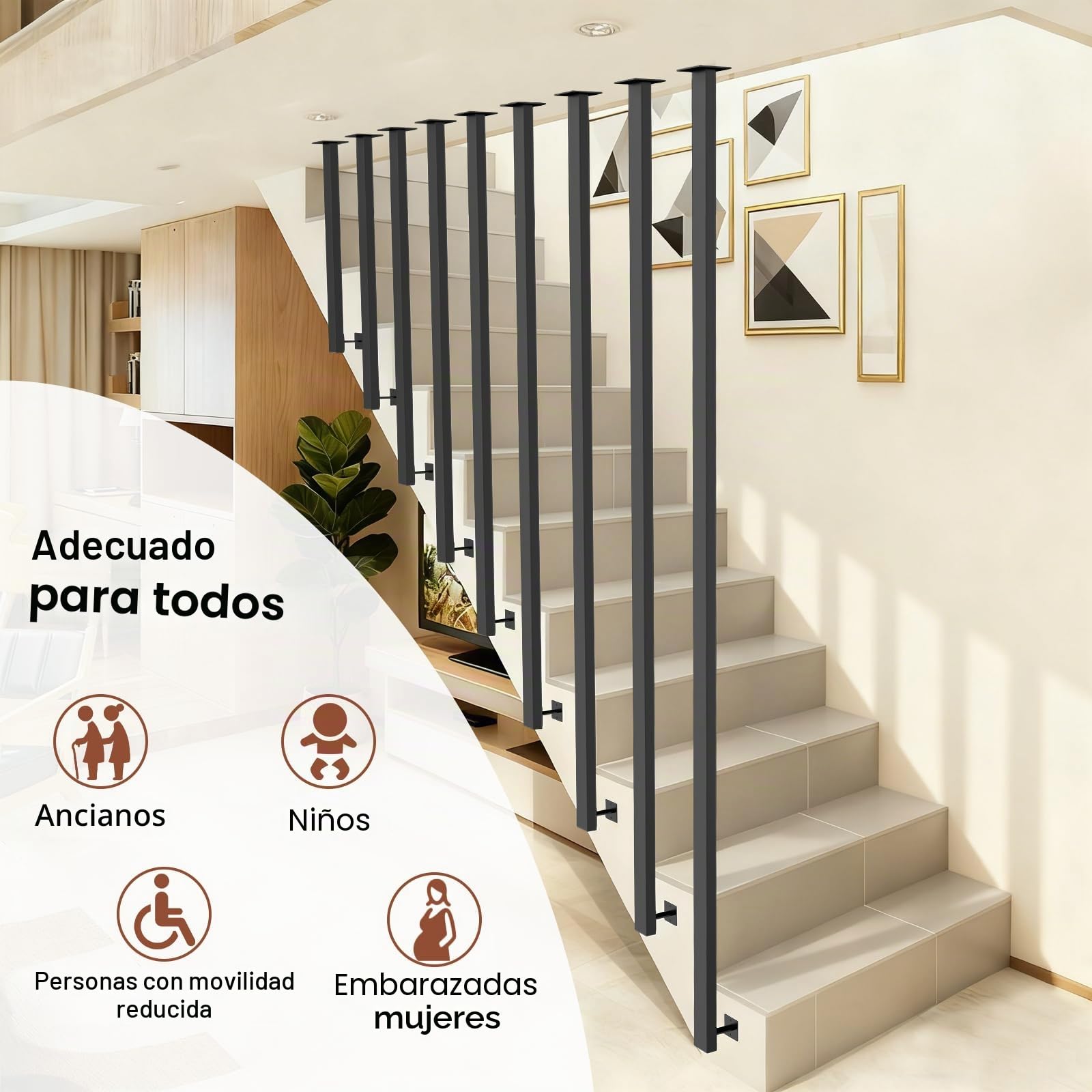 Escalera de barandilla, barandilla de escalera interior, pasamanos negro, barandilla de escalera, se puede empalmar barandilla de escaleras, barandilla para pasillos (L, L-140CM)