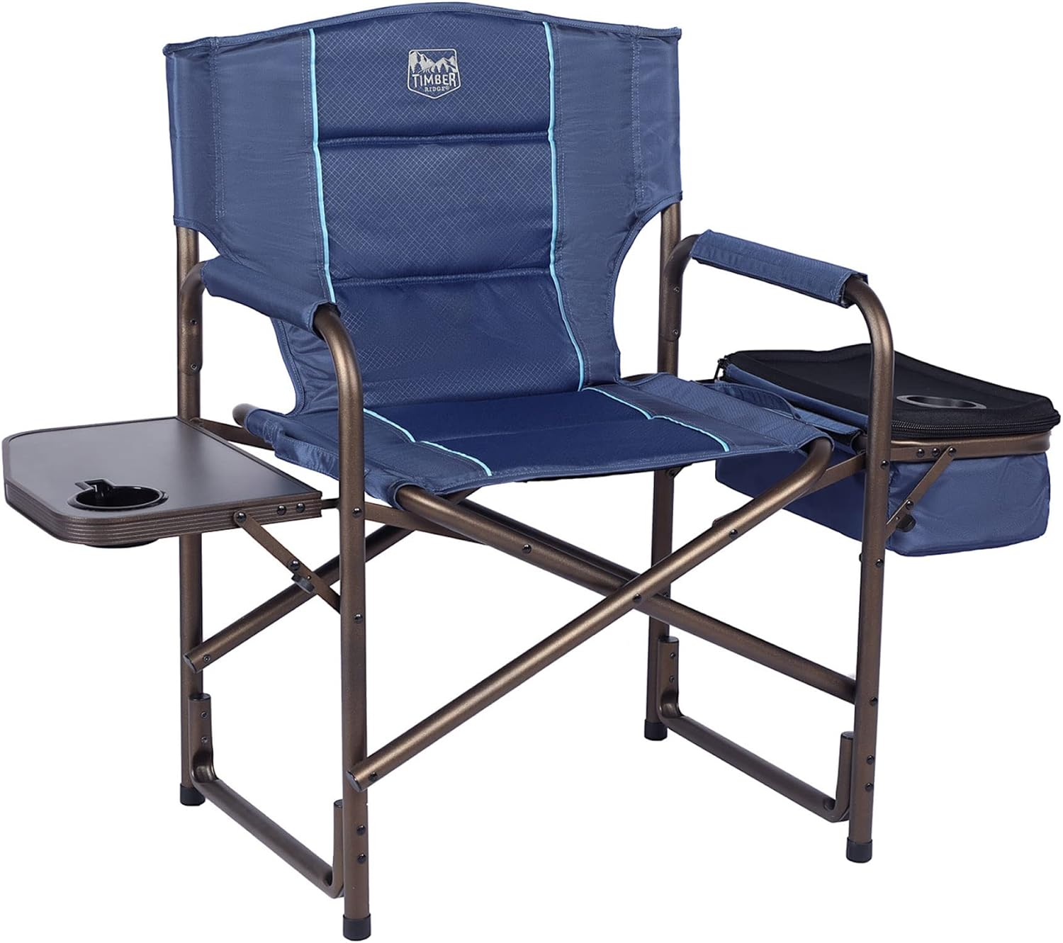 TIMBER RIDGE Lightweight Camping, Portable Laurel Director's Foldable Side Table, Cooler Bag & Mesh Pocket Compact Outdoor Folding Lawn Chair, Supports 300lbs, Blue