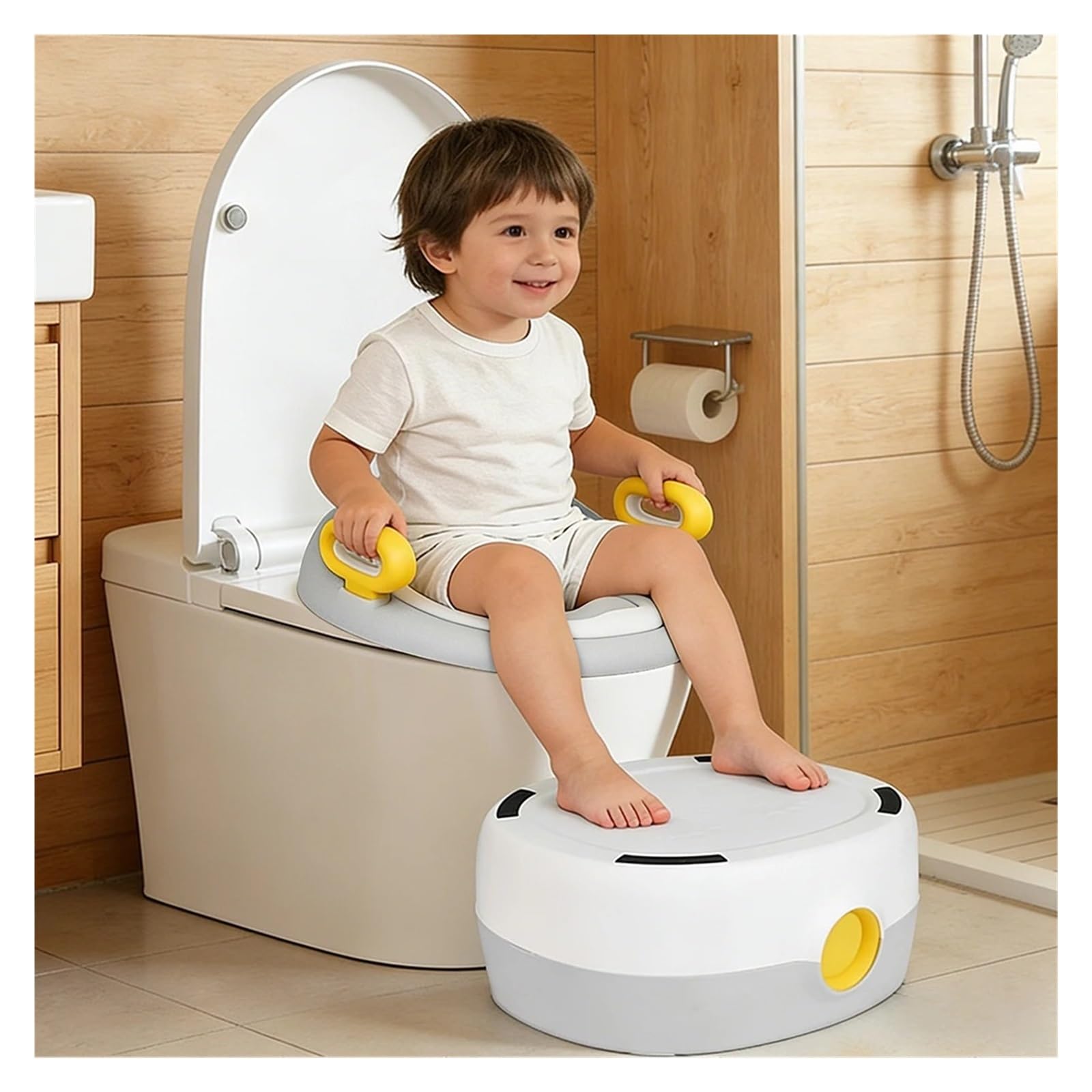 Baby-Töpfchen – Kinder-Toilettenverkleinerer Sitzkissen Mit Hocker For Jungen Und Mädchen Im Alter Von 1–6 Jahren, Heimreise Robust Und Bequem | GRAY
