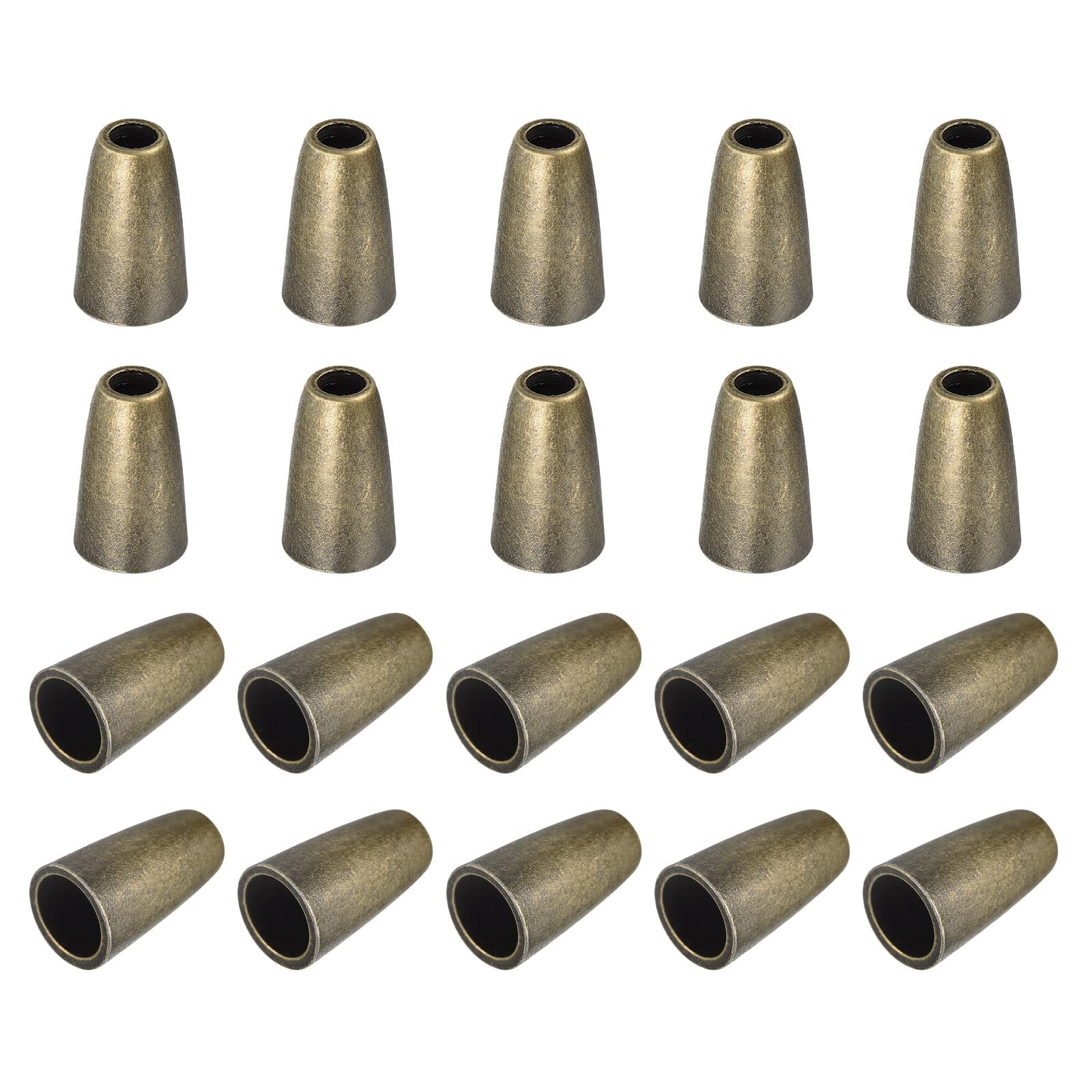 Tapones de campana de metal en bronce para cordón de mochila y bolsas, 20 uds