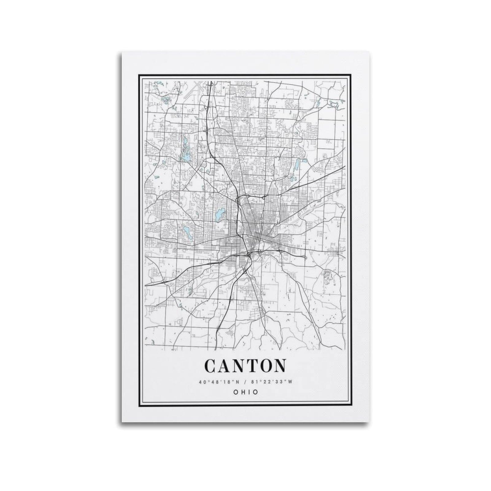 xiaoxiaoshen Canton Ohio Map Canvas Poster Wall Art Prints Room Aesthetic Murals Bedroom And Living Decorations 20x30inch(50x75cm)