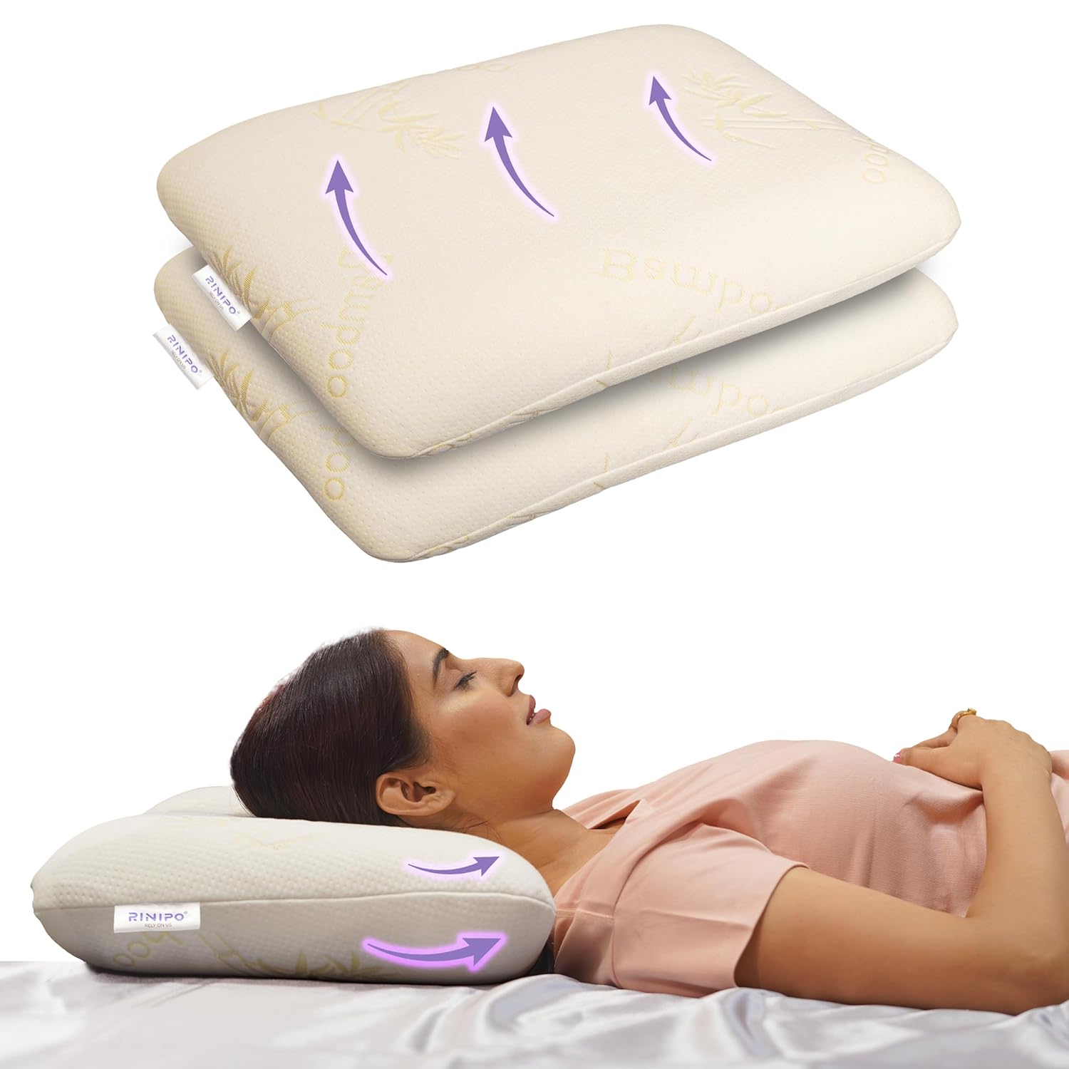 RINIPO Orthopedic Memory Foam Standard Pillow (Pack of 2, Off White) Sleeping Pillow for Neck & Shoulder Pain Relief (Standard, 20x14x4 Inches) with Removable Zipper Pillow Cover RINIPO Orthopedic Memory Foam Standard Pillow (Pack of 2, Off White) Sleeping Pillow for Neck & Shoulder Pain Relief (Standard, 20x14x4 Inches) with Removable Zipper Pillow Cover