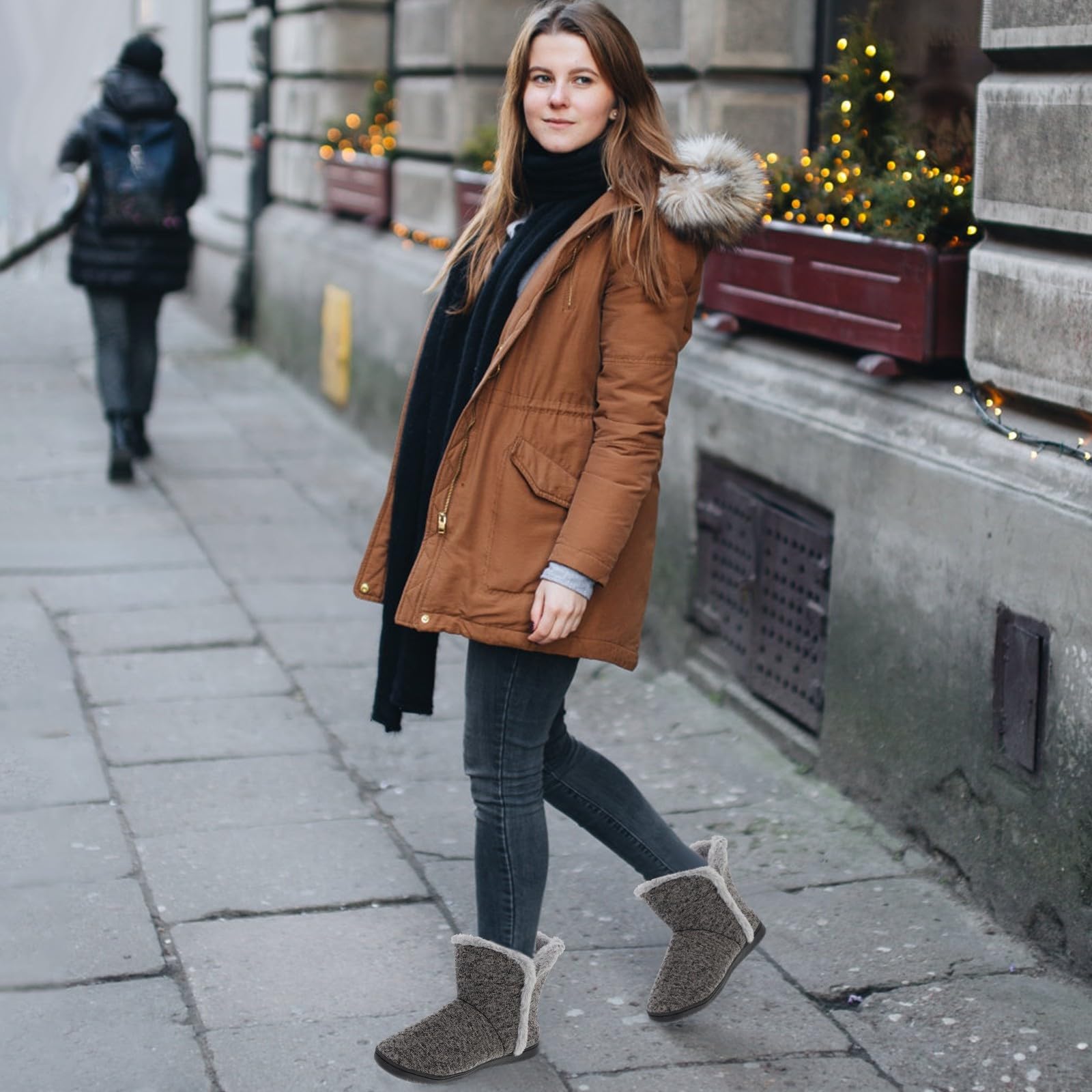 IMIKEYA Pantofole Stivaletto Uomo Calde Fondo, Grigie 43-44 | Casa e Inverno, Effetto Antiscivolo, Cashmere e Gomma, Taglia Adatta 42-43 , Stile Elegante