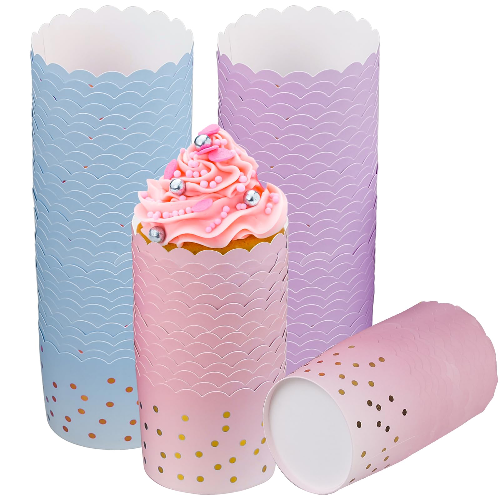 50 Pezzi Pirottini Cupcake, Cupcake Carta, Carta per Muffin, Pirottini per Muffin e Cupcake, Pirottini per Muffin Metallici per Halloween, Compleanni, Matrimoni (Punto d'onda) (Bianca