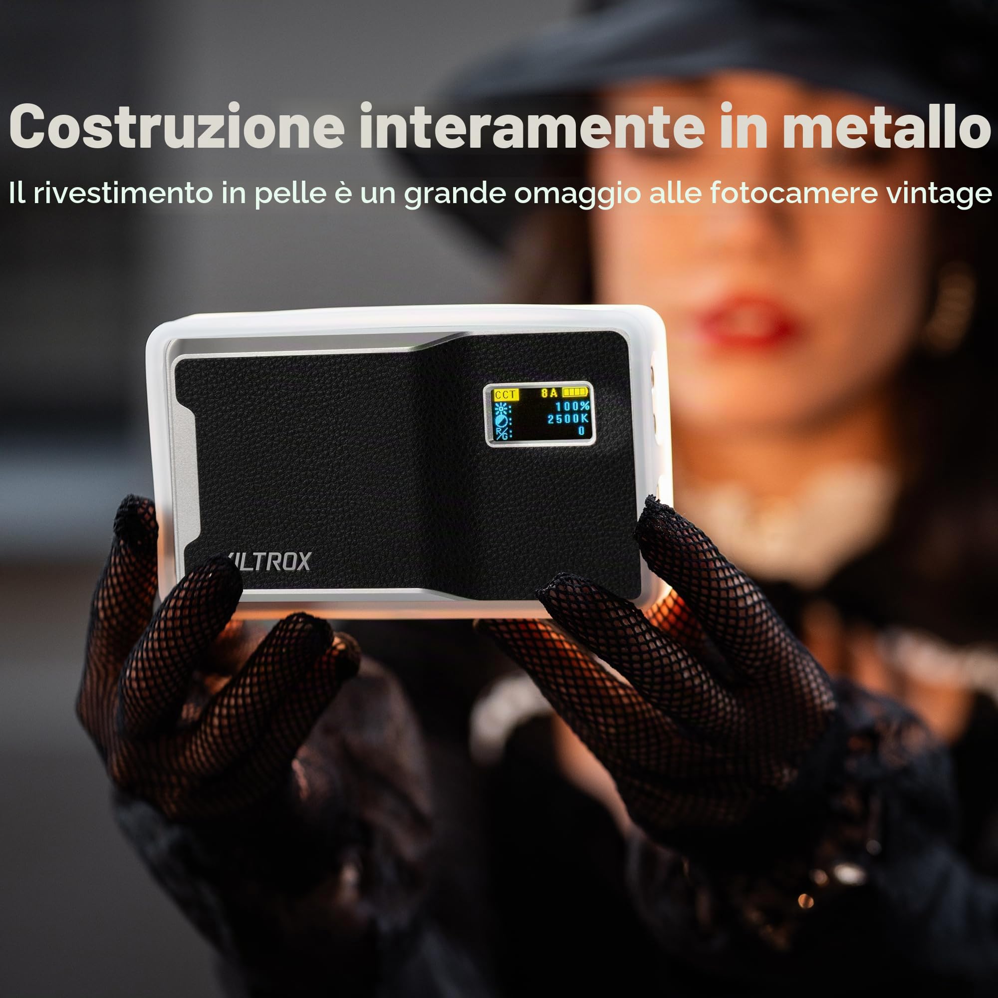 VILTROX 6000mAh On Camera LED Light, APP Control RGB Video Light, Tutti i metalli illuminazione fotografica portatile, pannello luminoso della fotocamera a LED per la registrazione video (Retro 08X)