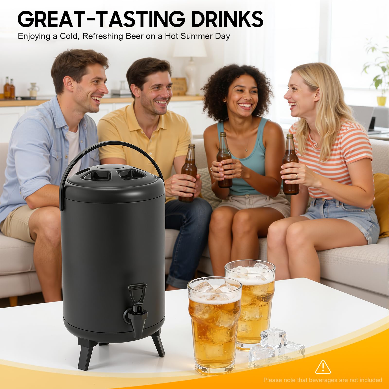 Distributeur De Boissons Isotherme 10L Fontaine À Boissons Chaudes Froides, Distributeur Jus Café Thé Acier Inoxydable Noir, Conservation 4-8H Avec Robinet Récipient Isotherme Pour Boissons